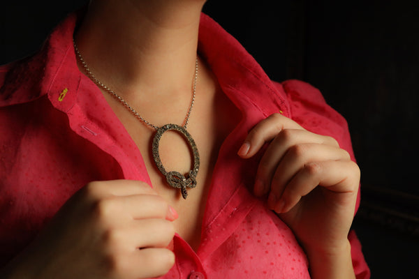 Antique Ouroboros Snake Necklace: Victorian Paste Jewelry