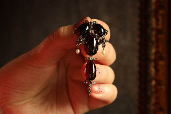 Antique Locket Pendant, Victorian Foiled Garnet Brooch