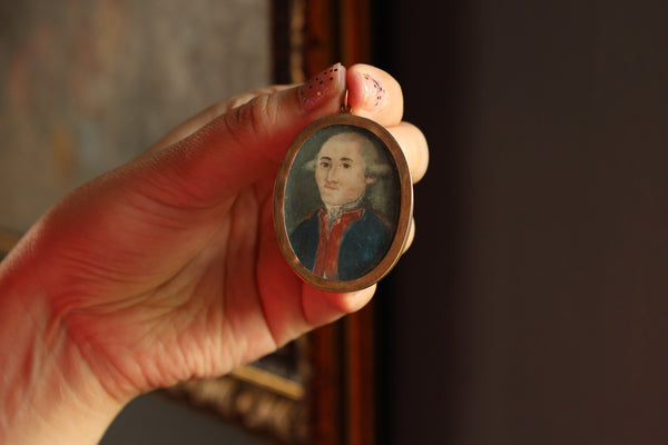 Antique Portrait Locket, Military Male Miniature