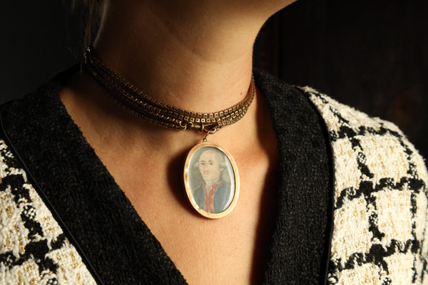 Antique Portrait Locket, Military Male Miniature