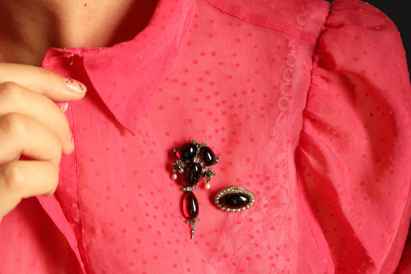 Antique Victorian Snake Brooch with Garnet Cabochon