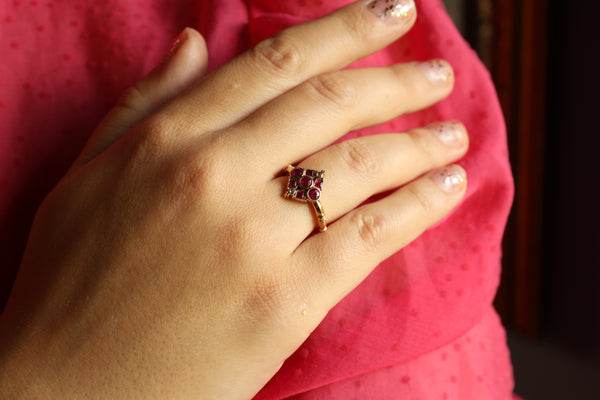 Antique Revival Natural Ruby and Diamond Ring