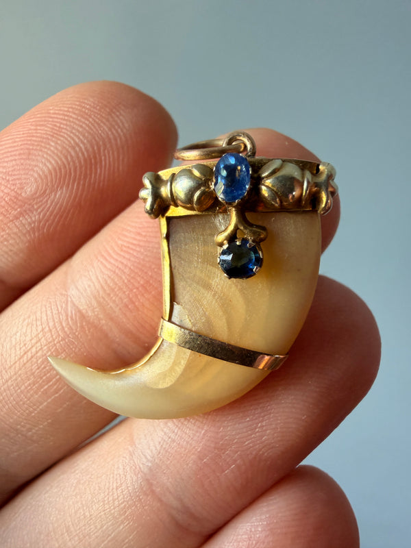 Antique Victorian Tiger Claw Pendant with Ceylon Sapphires