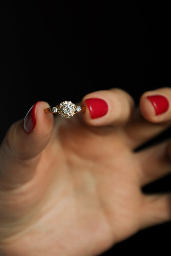 Antique Victorian 1k Diamond Engagement Ring in 18k Gold