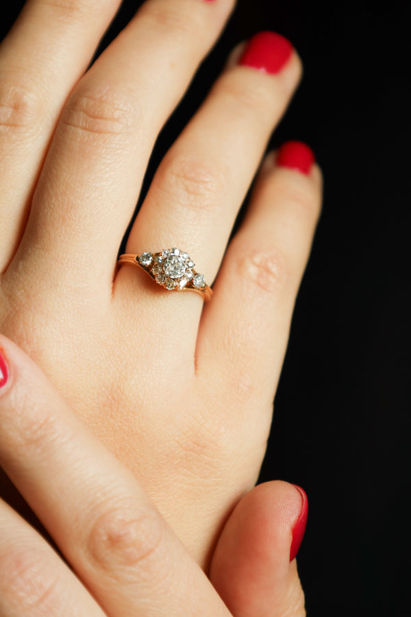 Antique Victorian 1k Diamond Engagement Ring in 18k Gold