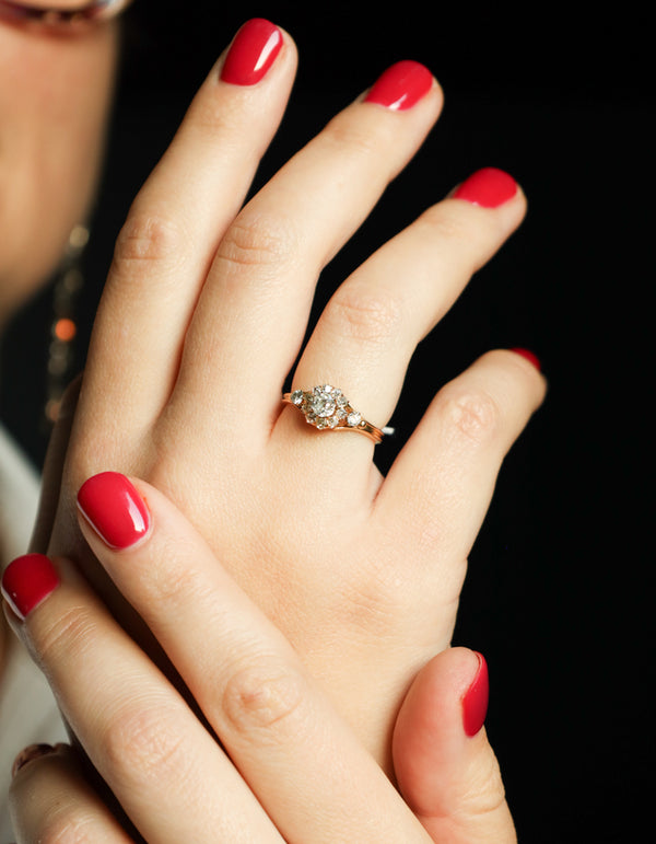 Antique Victorian 1k Diamond Engagement Ring in 18k Gold