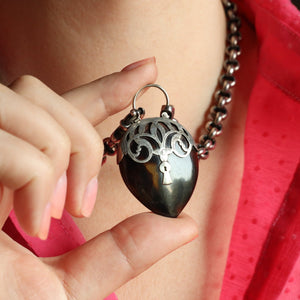Antique Victorian Heart Padlock Pendant with Silver Fittings