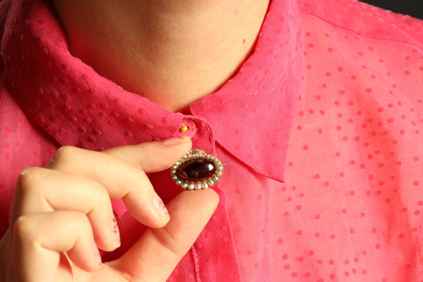 Antique Victorian Snake Brooch with Garnet Cabochon