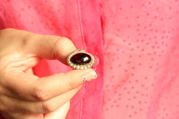 Antique Victorian Snake Brooch with Garnet Cabochon