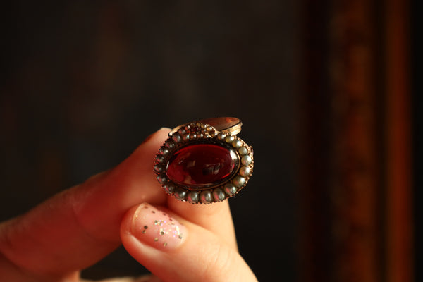 Antique Victorian Snake Brooch with Garnet Cabochon