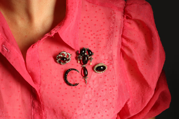 Antique Victorian Snake Brooch with Garnet Cabochon