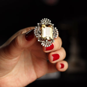 Antique HUGE 27CT Citrine and Diamond Ring