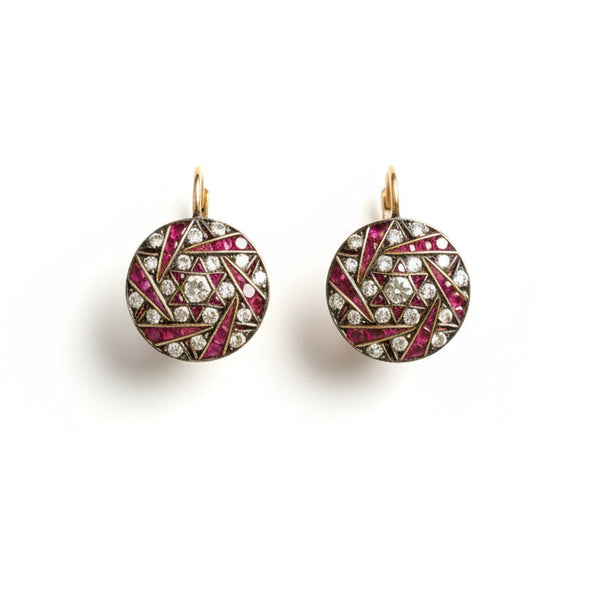 Art Deco Earrings with Rubies and Diamonds: 1920s Jewelry