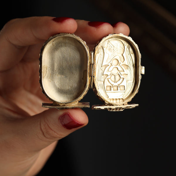 Antique Egyptomania Scarab and Tutankhamun Cartouche Pill Box