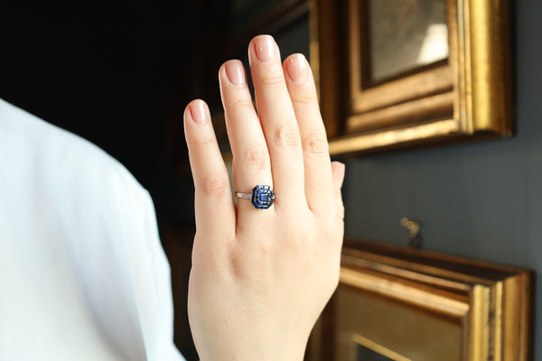 Art Deco Style Engagement Ring with Calibrated Sapphires