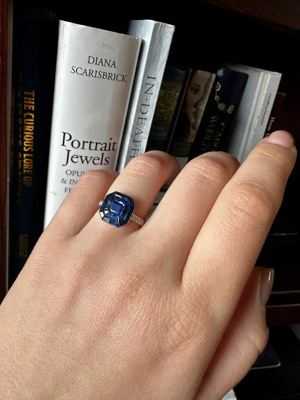 Art Deco Style Engagement Ring with Calibrated Sapphires