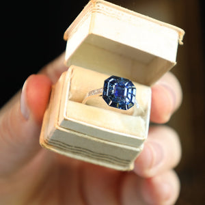 Art Deco Style Engagement Ring with Calibrated Sapphires