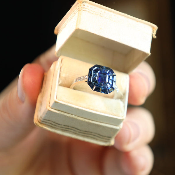 Art Deco Style Engagement Ring with Calibrated Sapphires