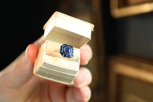 Art Deco Style Engagement Ring with Calibrated Sapphires