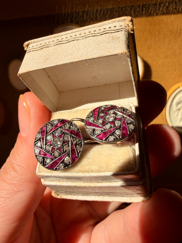 Art Deco Earrings with Rubies and Diamonds: 1920s Jewelry