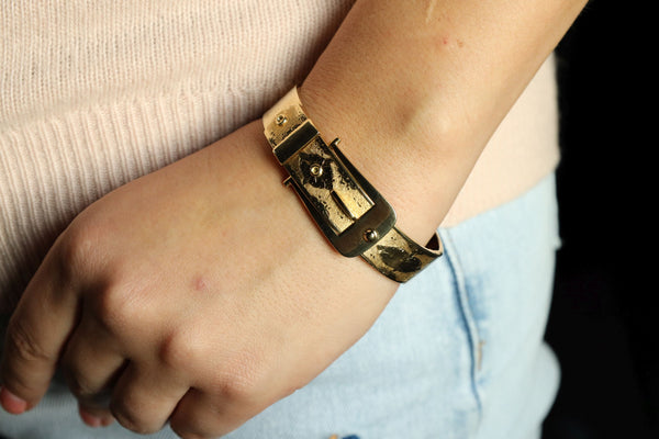 Belt Buckle Cuff Bracelet in Solid 14k Gold