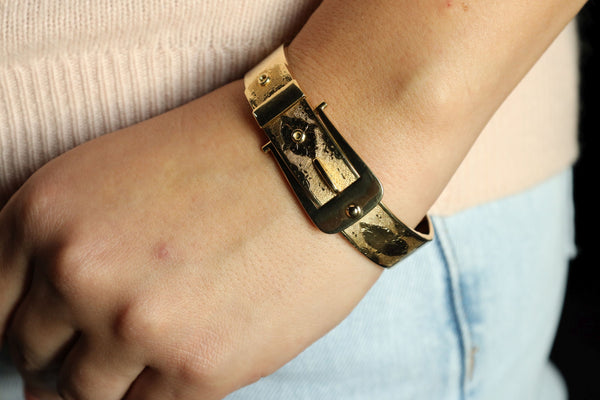 Belt Buckle Cuff Bracelet in Solid 14k Gold
