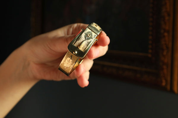 Belt Buckle Cuff Bracelet in Solid 14k Gold