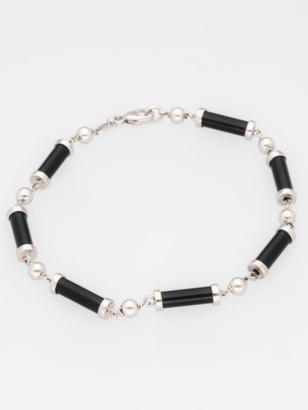 Black Onyx Link Bracelet in 14k White Gold