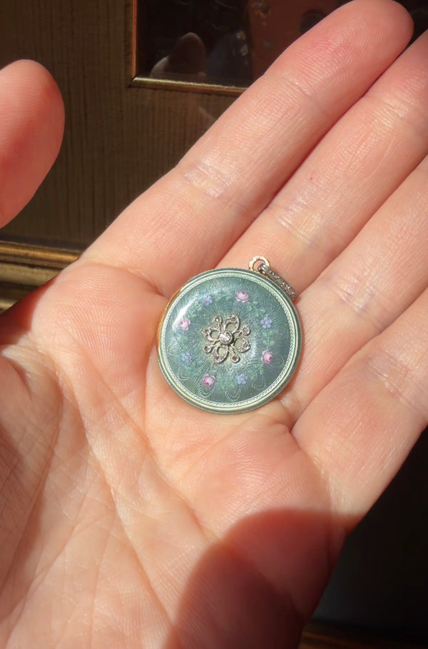 Antique Guilloche Enamel Locket Pendant