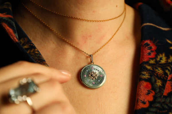 Antique Guilloche Enamel Locket Pendant