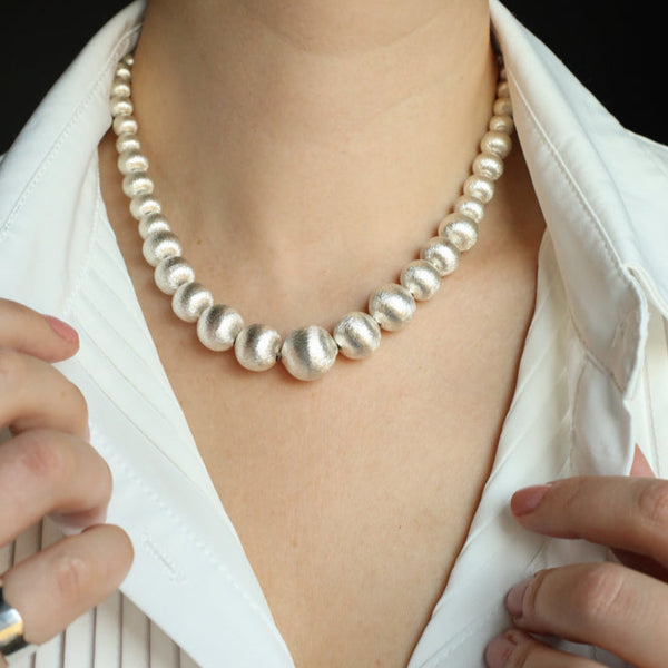 Brushed Silver Bubble Necklace 18 Inches - Modern Silver
