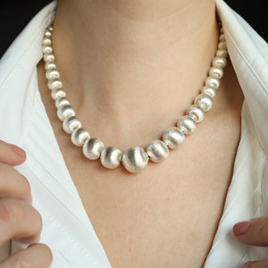 Brushed Silver Bubble Necklace 18 Inches - Modern Silver