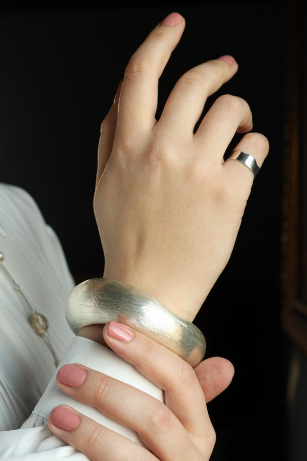 Brushed Silver Unisex Cuff Bracelet 77g - Modern Silver