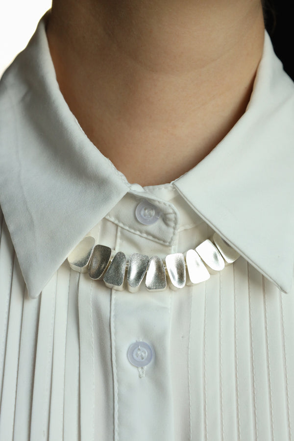 Brutalist Tooth Chain Necklace - Modern Silver