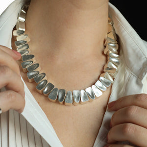 Brutalist Tooth Chain Necklace - Modern Silver