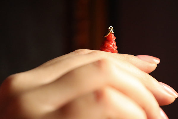 Coral Buddha Pendant, Solid 18k Gold Lucky Charm
