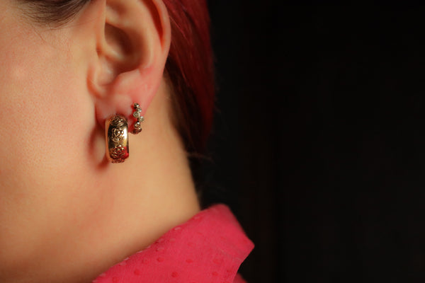 CHUNKY Floral Hoop Earrings in Solid 9k Gold