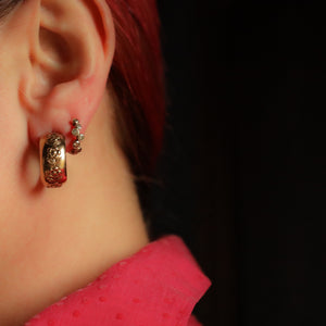 CHUNKY Floral Hoop Earrings in Solid 9k Gold