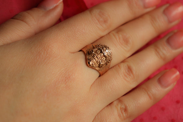 Calavera Catrina Skull Ring in Solid 14k Gold, Mexican Jewelry