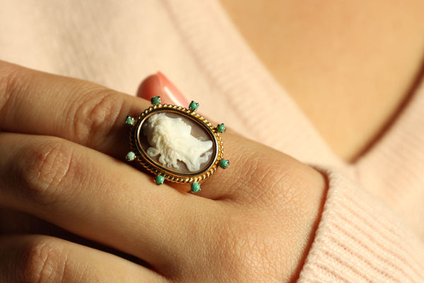 Cameo Ring with Turquoise in Solid 18k Gold