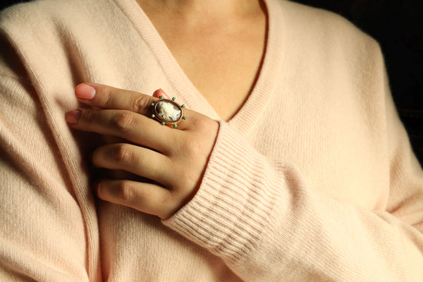 Cameo Ring with Turquoise in Solid 18k Gold