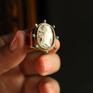 Cameo Ring with Turquoise in Solid 18k Gold