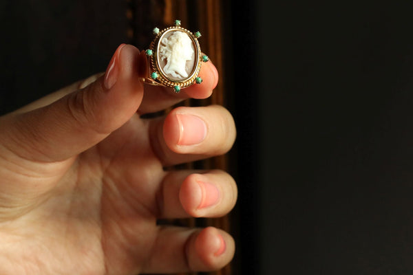 Cameo Ring with Turquoise in Solid 18k Gold