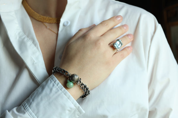 Chunky Silver Bracelet with Jade Charm: Maria Grazia Baldan