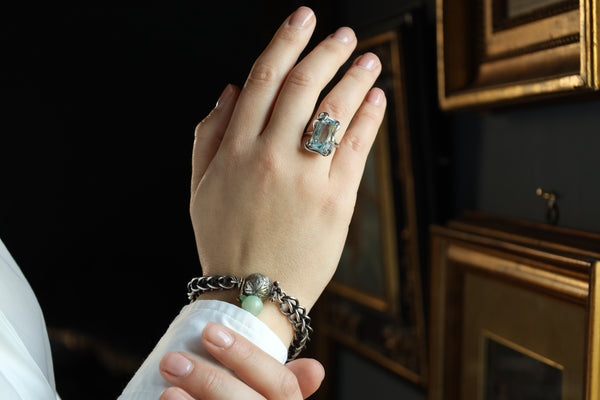 Chunky Silver Bracelet with Jade Charm: Maria Grazia Baldan