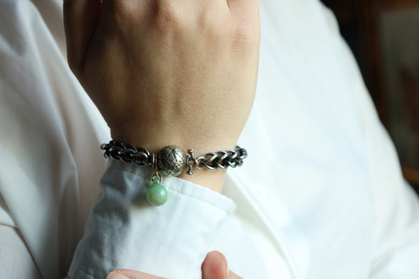 Chunky Silver Bracelet with Jade Charm: Maria Grazia Baldan
