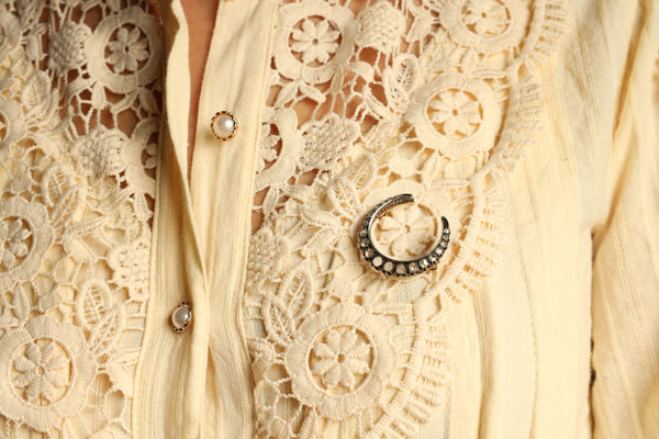 Antique Crescent Moon Brooch with Rose Cut Diamonds