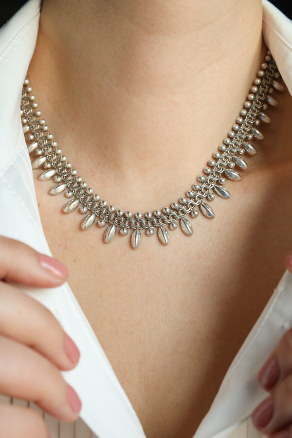 Vintage Silver Fringe Necklace, Danish 1960s Designer Jewelry - Modern Silver