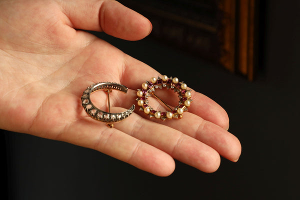 Diamond Crescent Brooch