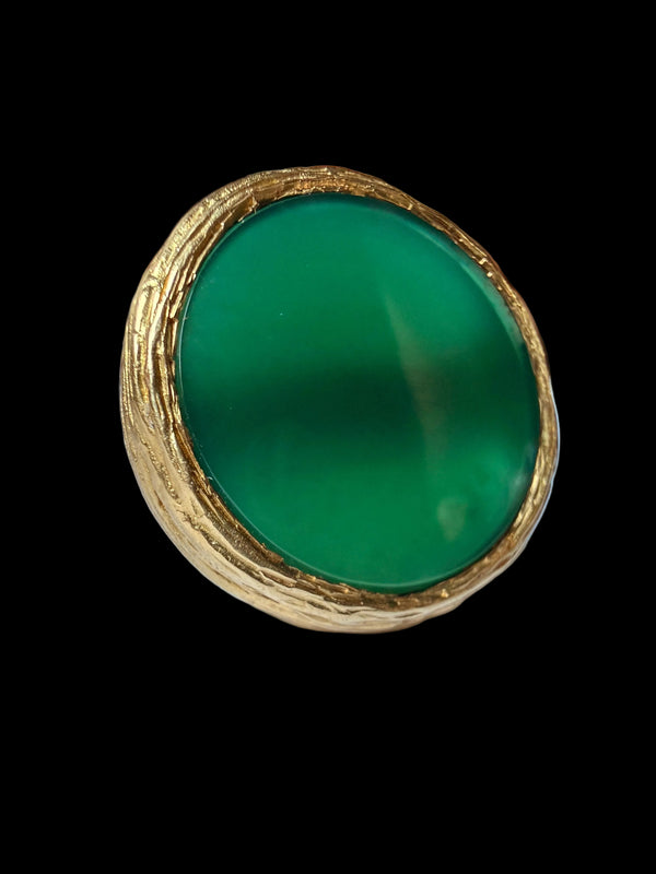 Vintage Green Chalcedony Ring: Solid 18k Gold Chrysoprase Jewelry